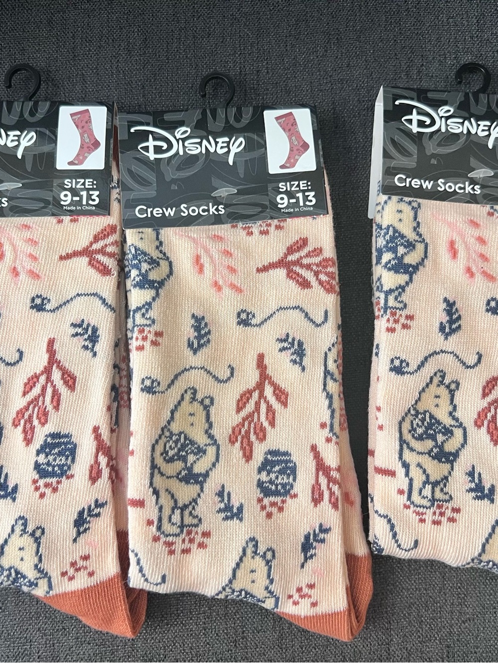 Disney Cream, Blue & Rust Winnie the Pooh Crew Socks